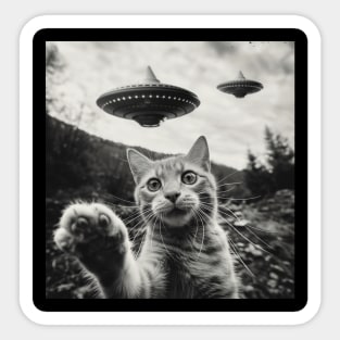 Funny Alien Cat Selfie UFO Encounter Sticker
